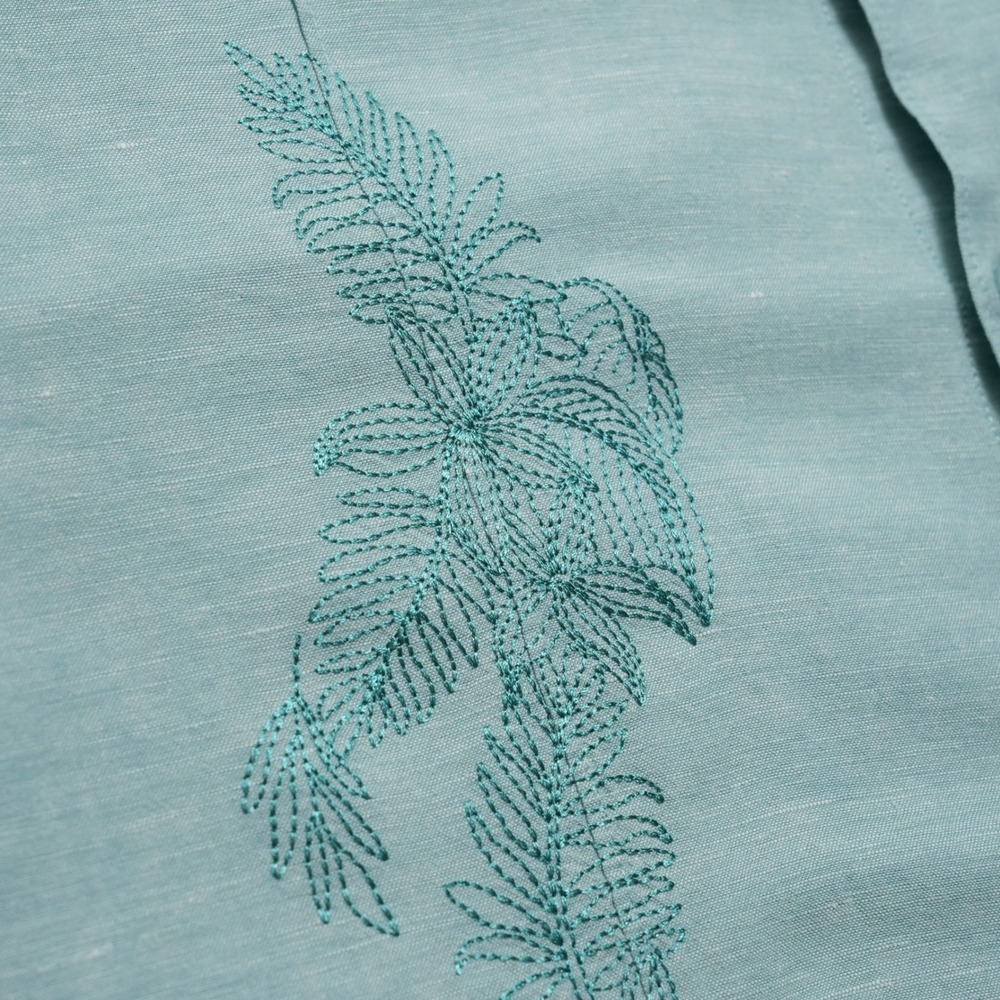 Cubavera Button Up Shirt Mens 4XLT Aqua Blue Linen Blend Embroidered Big Tall - Picture 8 of 15